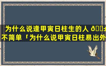 为什么说逢甲寅日柱生的人 🐱 不简单「为什么说甲寅日柱易出外 🦉 发展」